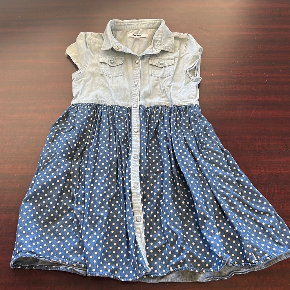 Girls snap front polka dot DKNY dress